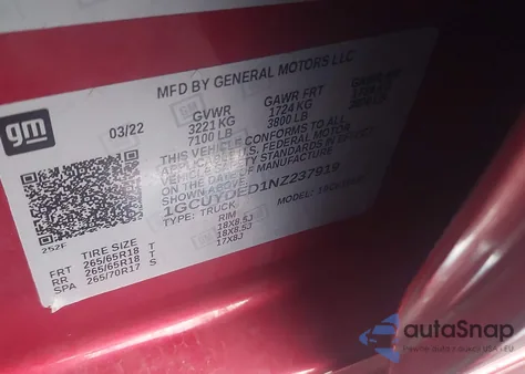 2022 Chevrolet Silverado 1500 Ltd 4Wd Short Bed Lt z USA, uszkodzony, nr VIN 1GCUYDED1NZ237919